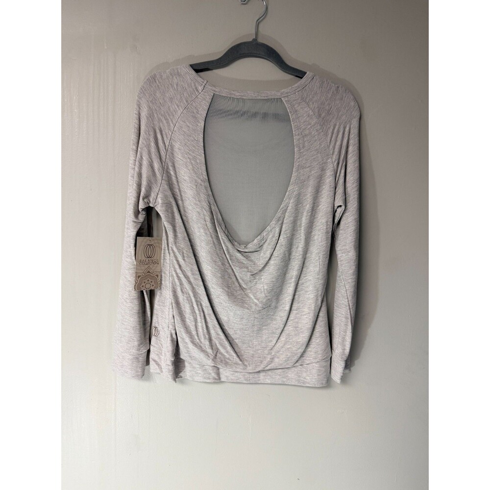Balance Collection Womens Medium Gray Open Back Yoga Top NWT Long Sleeve